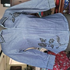 Surya Jean Zipper Front Blouse XS 3/4 Sleeve